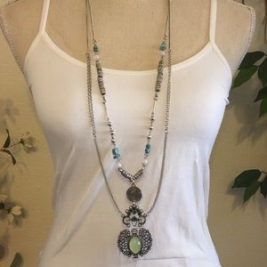 Mayan look double strand amulet stone necklace
